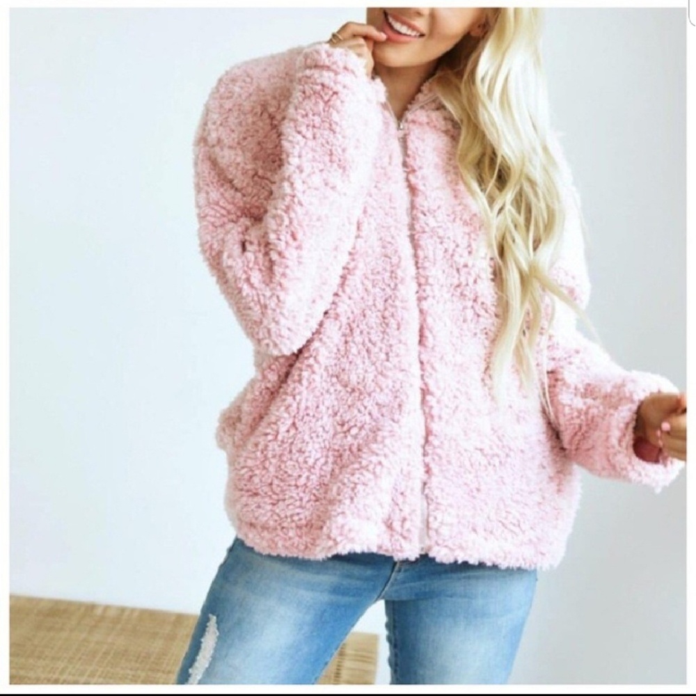 An Ultra Soft Light Pink Sherpa Coat